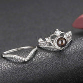 Personalisierter 925 Silber Foto Projektionsring – Herz mit Krone & Zirkonia, Gravur & Bild, Stapelbar & verstellbar